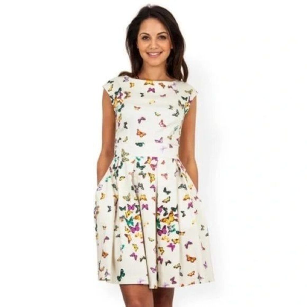 Closet London butterfly dress back zipper pockets 4 Y2K 80's - Picture 2 of 9